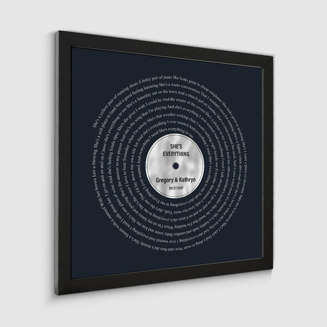 Personalized Vinyl Record Framed Art Print, Lyrics on Wall Art