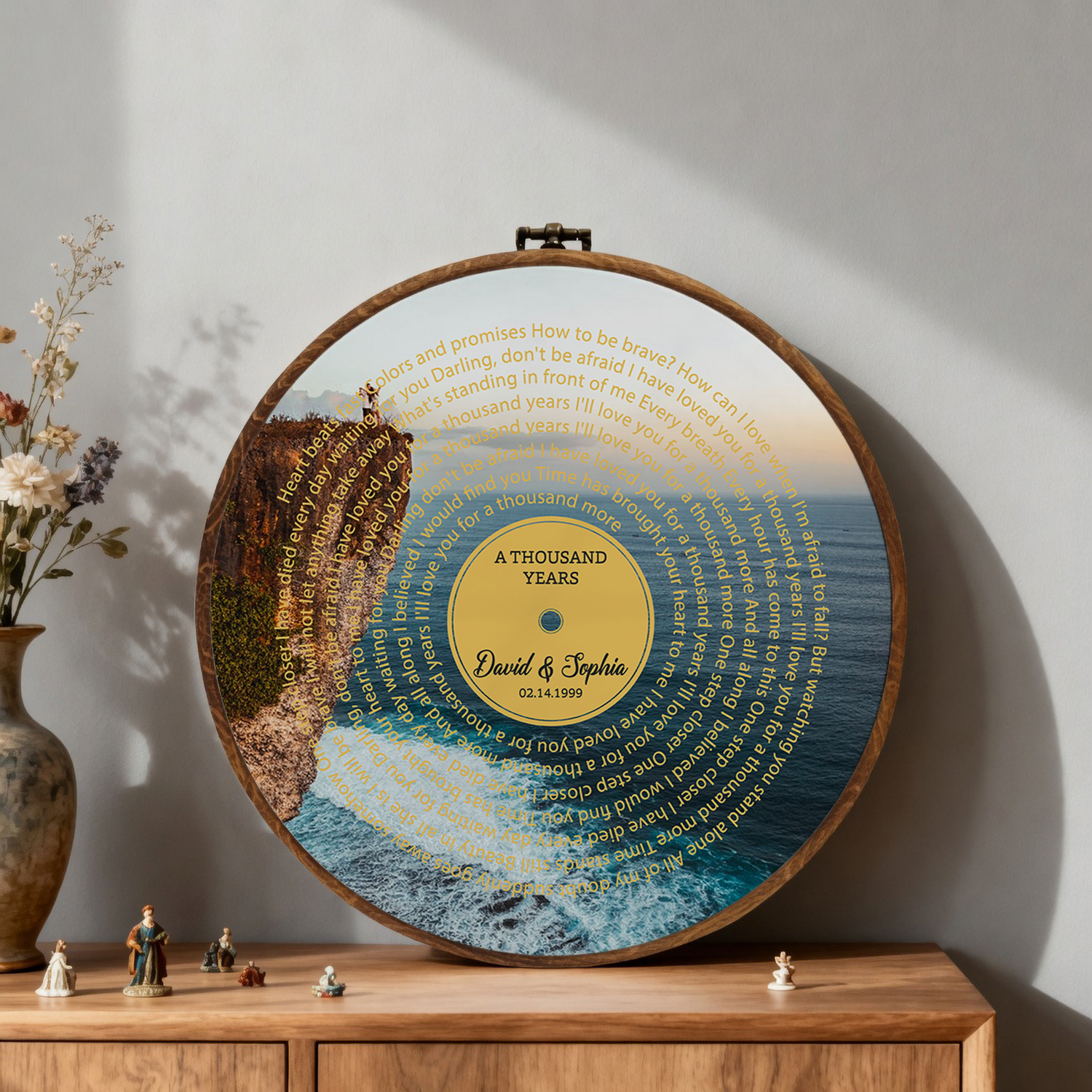 Personalized Song Lyrics Vinyl Record - Framed Round Wall Art - TONI04
