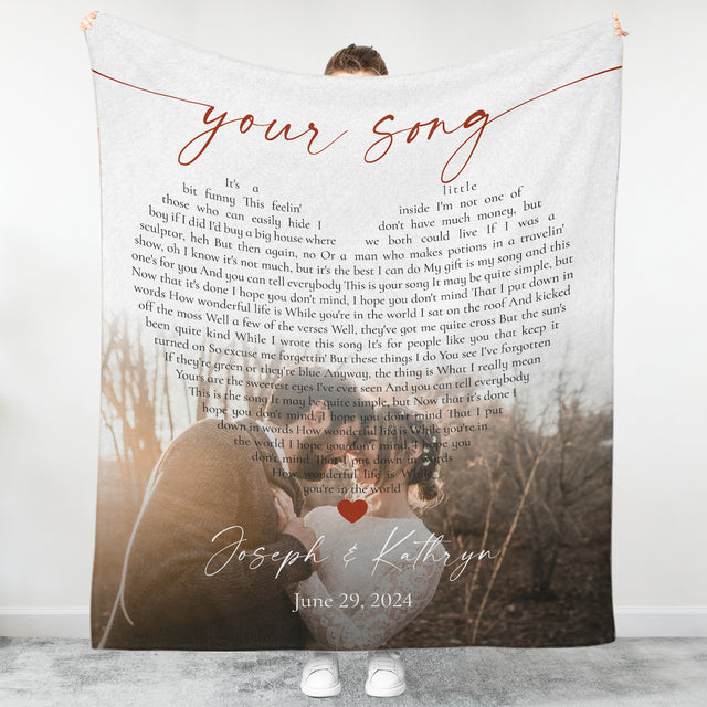 Custom Heart Shape Song Lyric Blanket