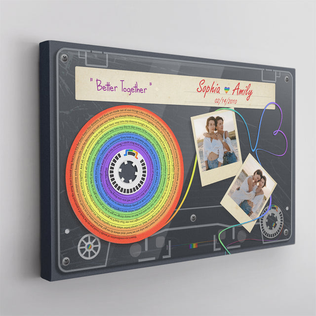 Custom Song Lyrics, Upload Photo And Customizable Text Cassette Tape, Rainbow Art, LGBT Canvas Wall Art