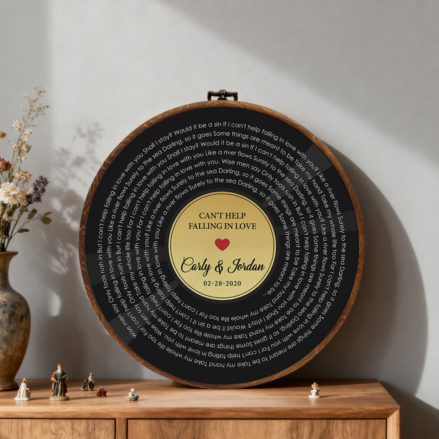 Personalized Song Lyrics Vinyl Record - Framed Round Wall Art - FLORA01