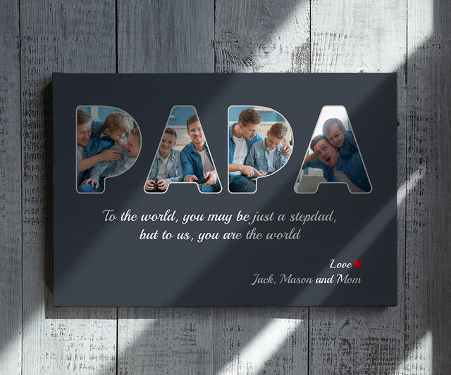 PAPA Custom Photo - Customizable Navy Vintage Background Canvas