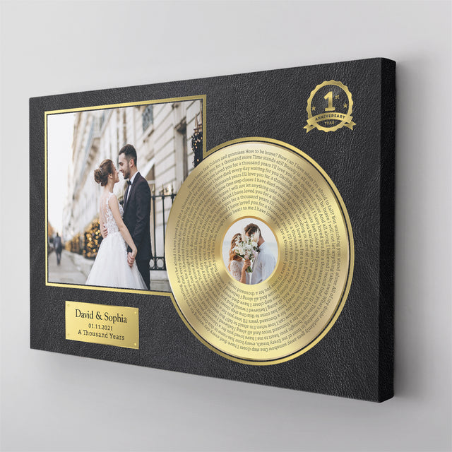 Personalized Name & Date, Upload Photo Gold Vinyl Record Canvas