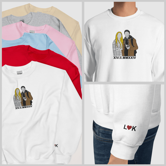 Custom Embroidered Portrait From Photo Sweatshirt, Line Art Sweatshirt