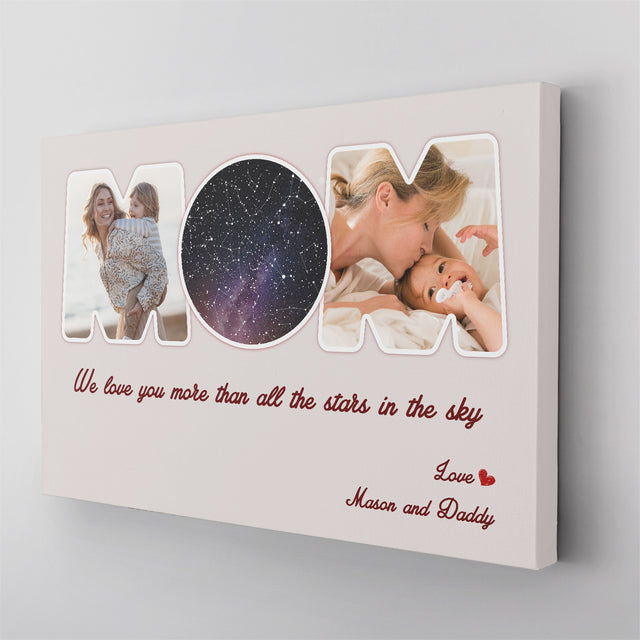 Light Grey Mom Star Map Photo Collage Canvas Print