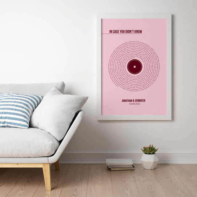 Custom Song Lyrics Print, Pastel Pink Vinyl Record Wall Art