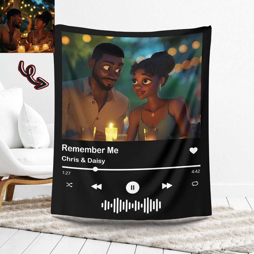 Custom Cartoon Style Photo with Spotify QR Code Blanket