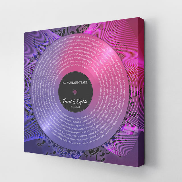 Neon Pink Purple Square Canvas, Customize Song Lyrics & Name Wall Art