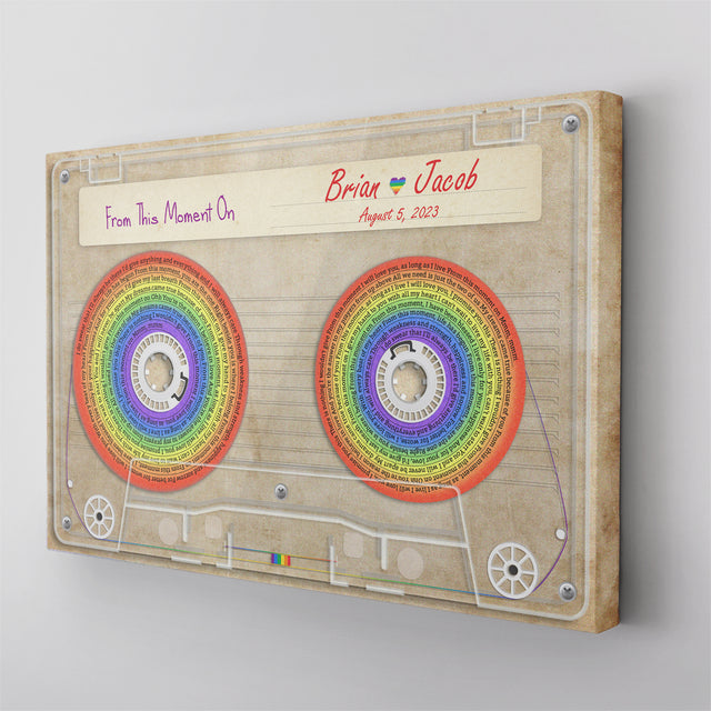 Customizable Music Song Lyrics Cassette Tape, Rainbow Gradient Art, LGBT Canvas Wall Art