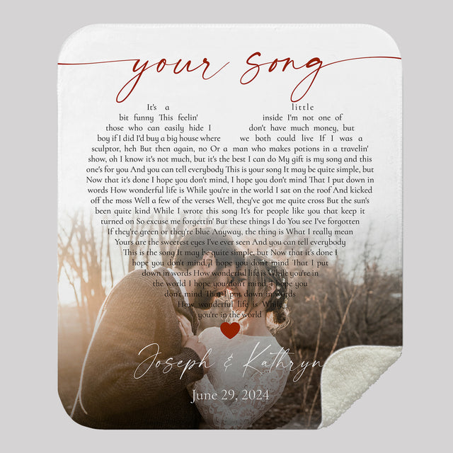 Custom Heart Shape Song Lyric Blanket