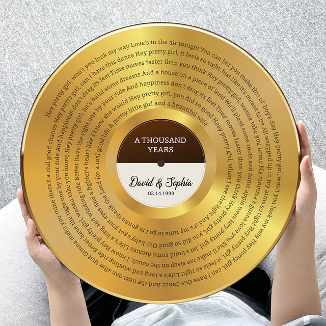 Custom Round Sign, Customizable Song Lyrics And Text, Vinyl Record, Gold Style