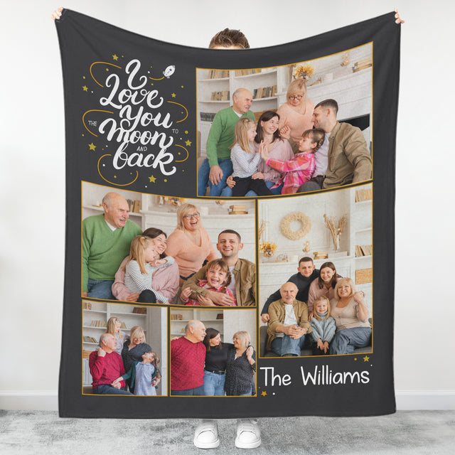 I Love You To The Moon And Back, Custom Photo Collage Blanket