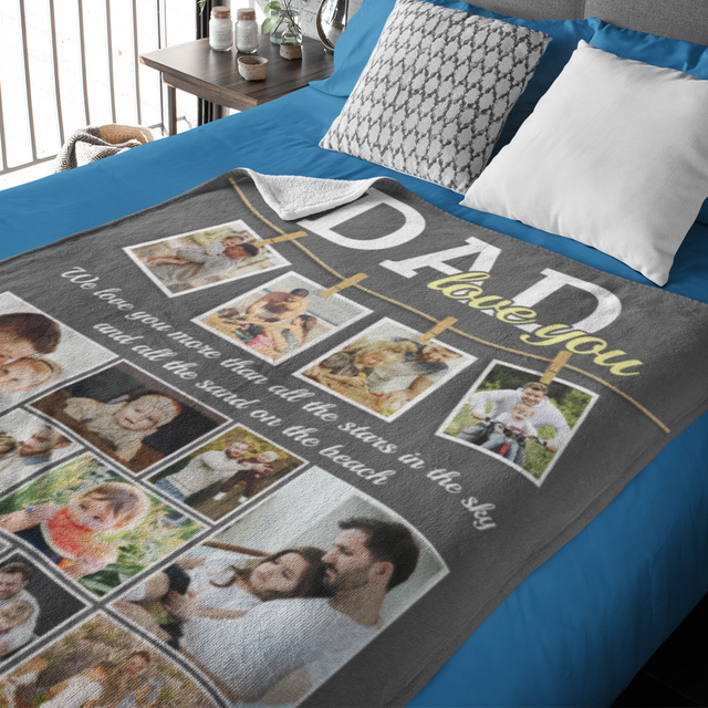 Dad, I Love You, 14 Pictures, Custom Photo Name Text Blanket