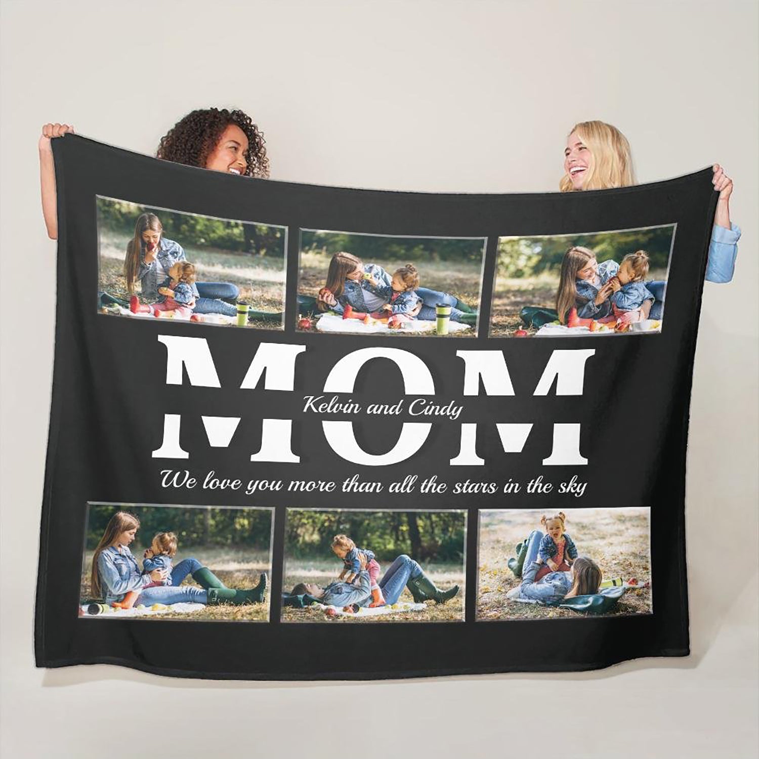 Mom Custom Photo, 6 Pictures, Customizable Name And Text Blanket