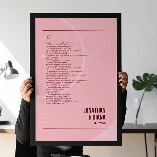 Song Lyrics Wall Art, Minimalist Tickled Pink Vinyl Record Framed Art Print