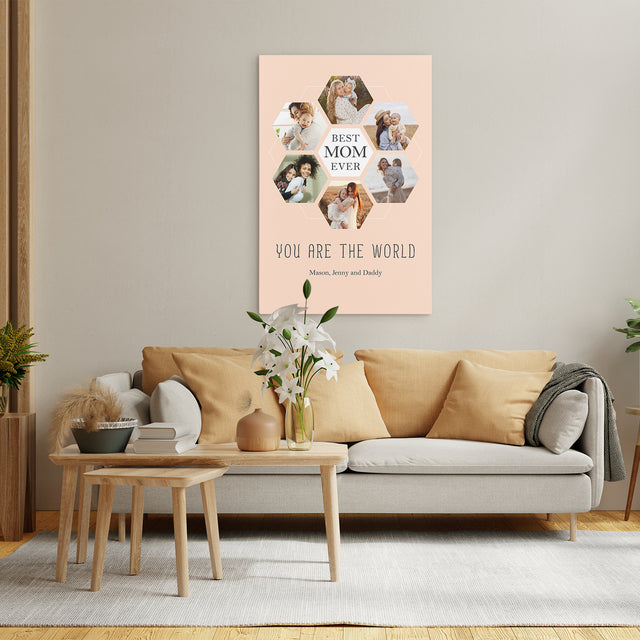 Best Mom Ever Custom Hexagon Photo Collage Canvas 6 Pictures