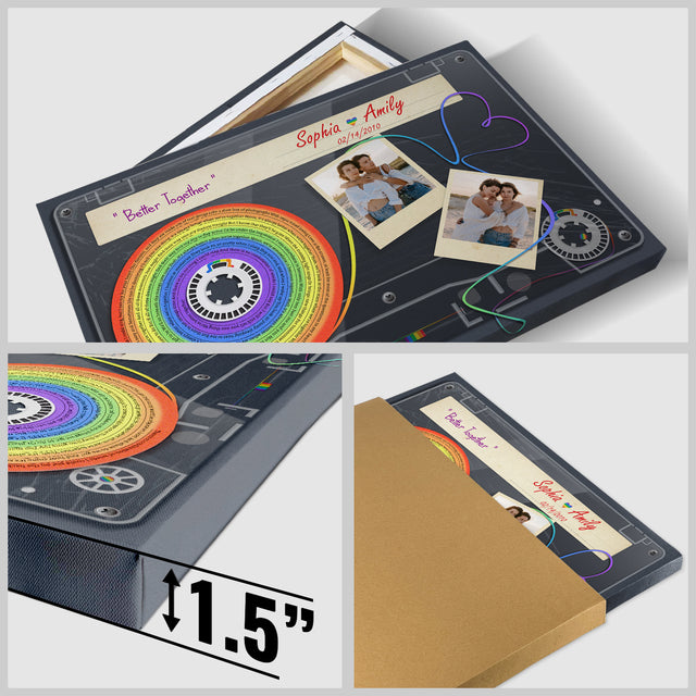 Custom Song Lyrics, Upload Photo And Customizable Text Cassette Tape, Rainbow Art, LGBT Canvas Wall Art