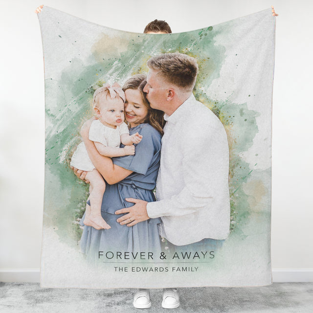 Custom Family Portrait Blanket – Personalized Photo & Name