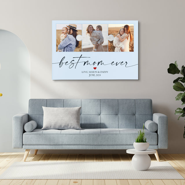 Best Mom Ever Photo Collage Canvas Print Light Blue Background