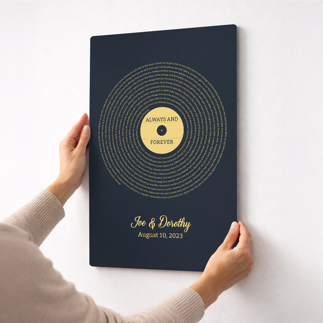 Personalized Gold Vinyl Song Lyrics Metal Print - Golden Anniversary