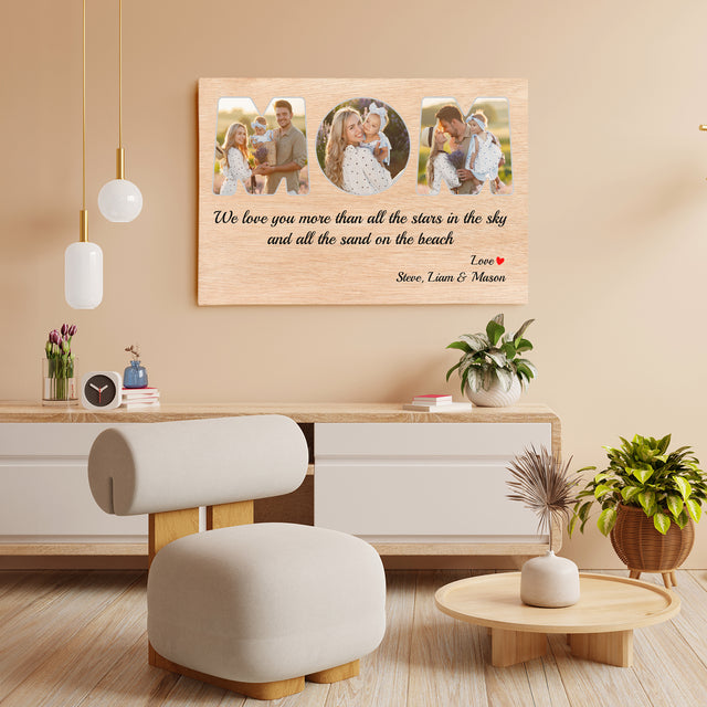Mom Custom Photo - Customizable Light Wood Background Canvas