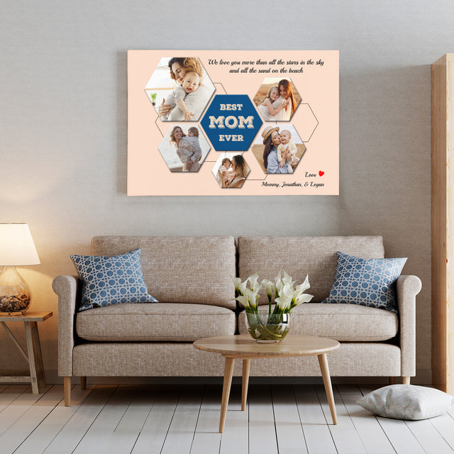 Best Mom Ever Custom Hexagon Photo Collage Canvas 5 Pictures