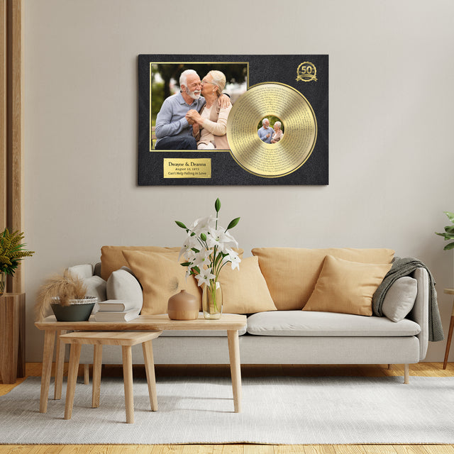 Personalized Name & Date, Upload Photo Gold Vinyl Record Canvas