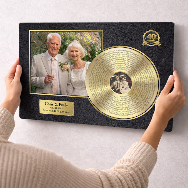 Personalized 40th Anniversary Gold Vinyl Photo & Song Lyrics Metal Print