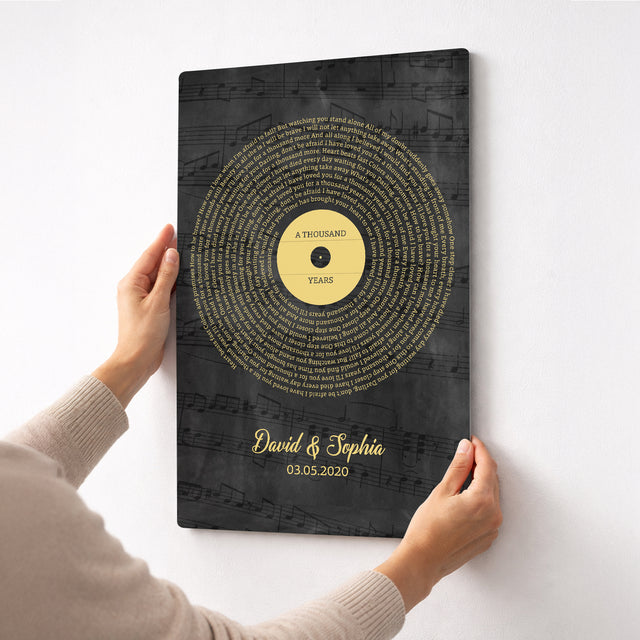 Personalized Gold Vinyl Record Song Lyrics Metal Print