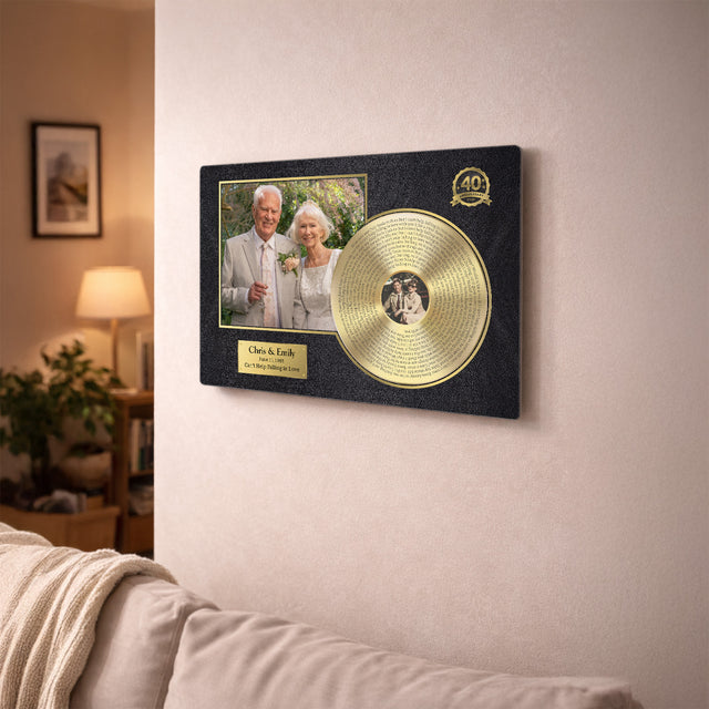 Personalized 40th Anniversary Gold Vinyl Photo & Song Lyrics Metal Print