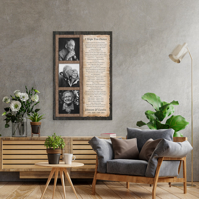 Personalized Memorial Canvas with Three Photos, Song Lyrics On Canvas