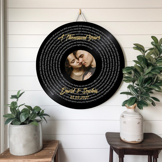 Custom Song Lyrics, Customizable Text And Photo, Round Wood Sign