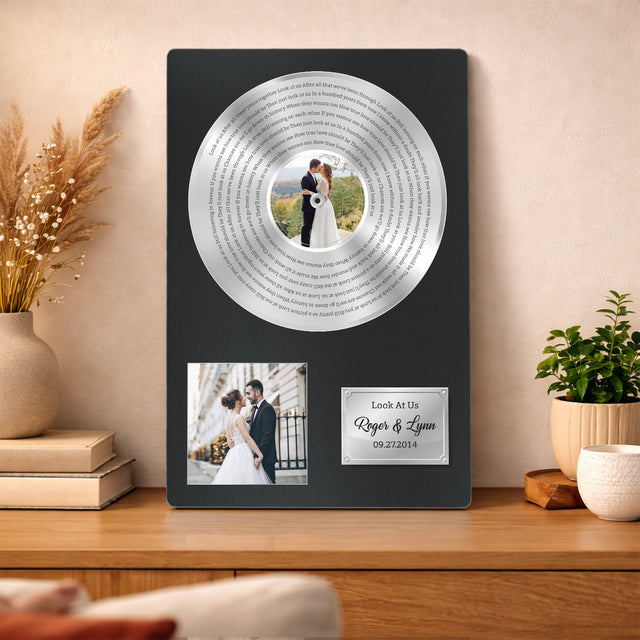 Personalized Gold Vinyl Photo & Song Lyrics Metal Print