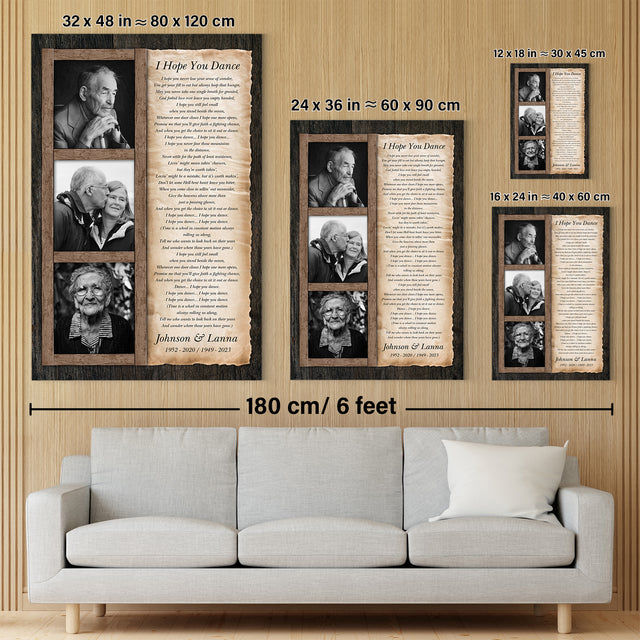 Personalized Memorial Canvas with Three Photos, Song Lyrics On Canvas