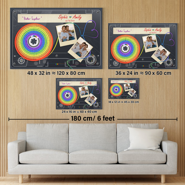 Custom Song Lyrics, Upload Photo And Customizable Text Cassette Tape, Rainbow Art, LGBT Canvas Wall Art