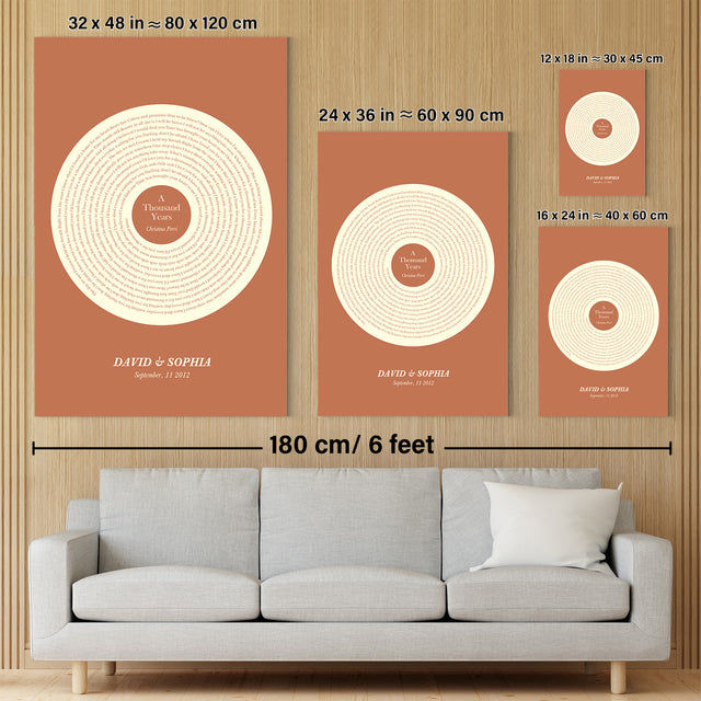 Orange Vinyl Record Canvas Print, Personalized Song Lyrics Canvas Wall Art