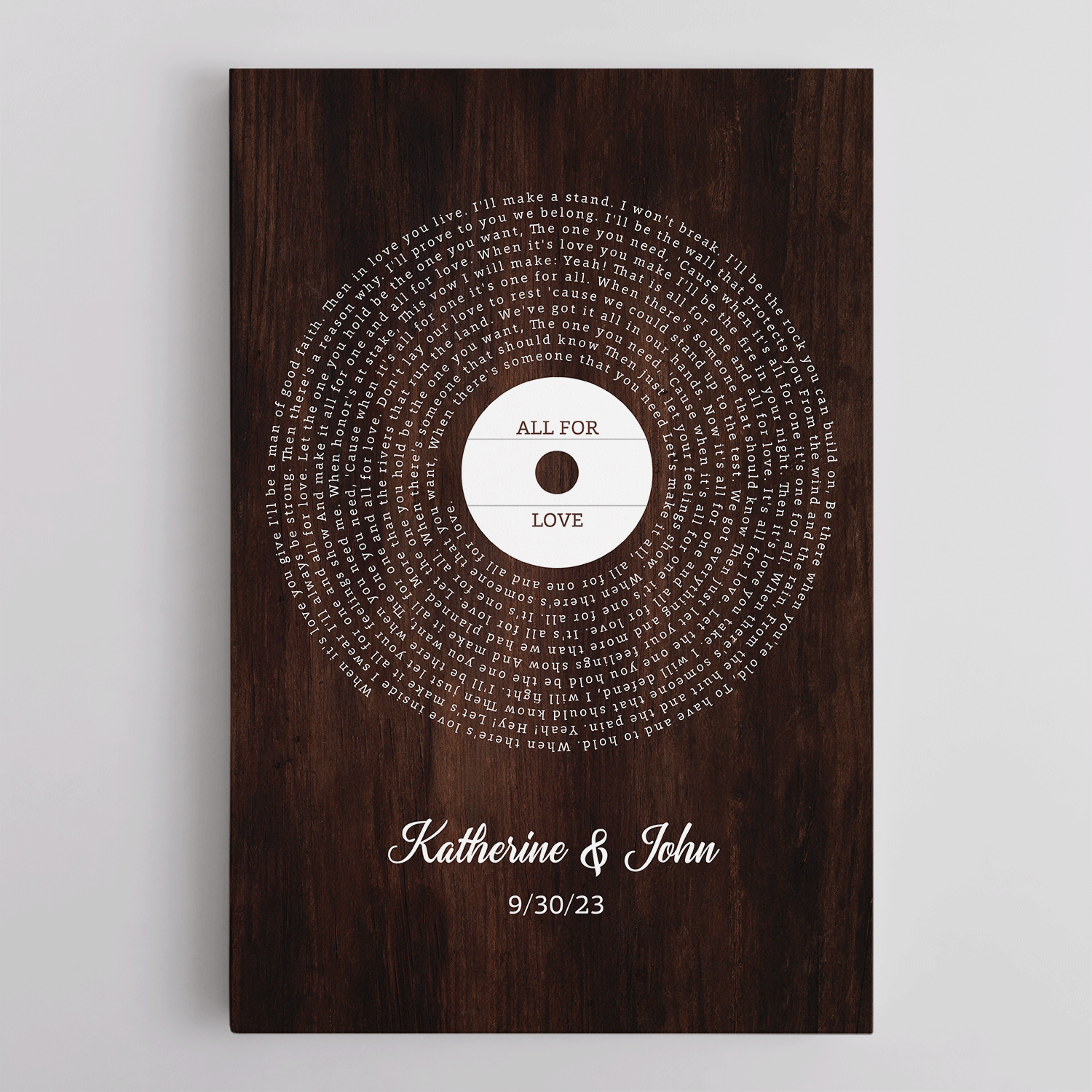 Personalized Song Lyric Canvas Art - Brown Background Canvas