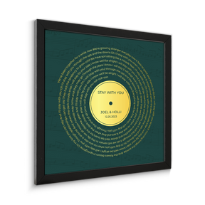 Personalized Gold Song Lyrics Framed Art Print, Retro Green Vinyl Record Wall Art