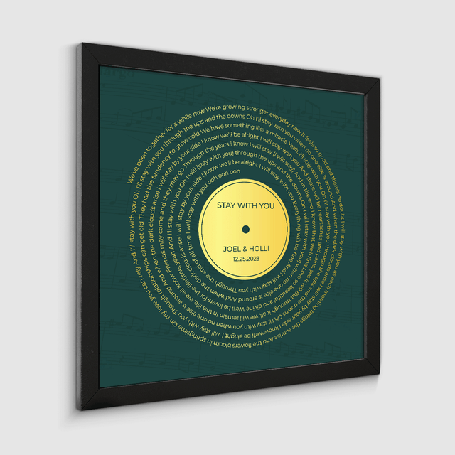 Personalized Gold Song Lyrics Framed Art Print, Retro Green Vinyl Record Wall Art