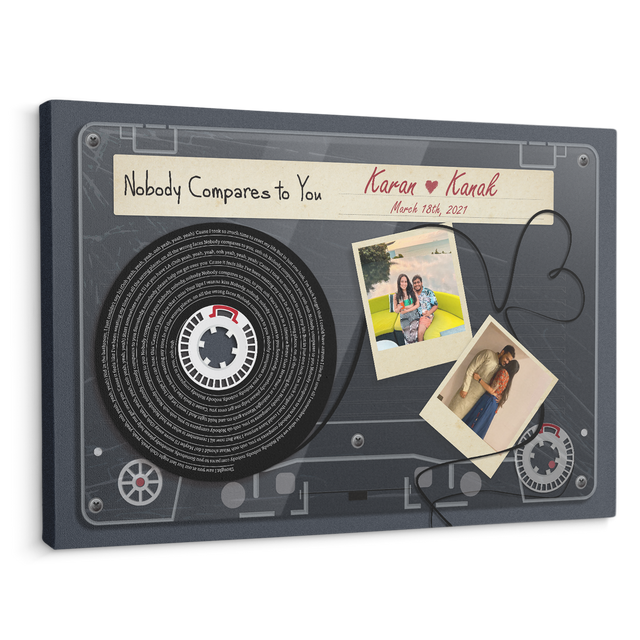 Custom Song Lyrics, Upload Photo And Customizable Text Cassette Tape Dark Blue Canvas Wall Art