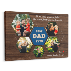 Best Dad Ever Custom Photo Collage - Customizable Dark Wood Style Background Canvas