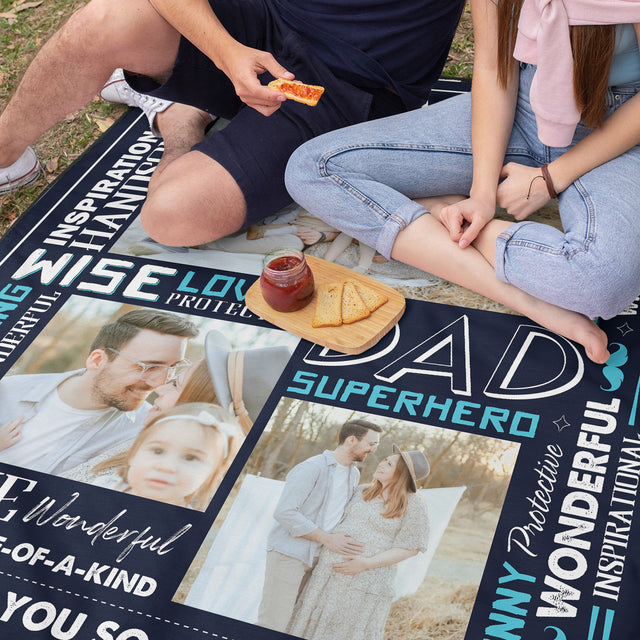 Personalized Photo Picnic Blanket - Fathers Day Blanket Gifts for Dad