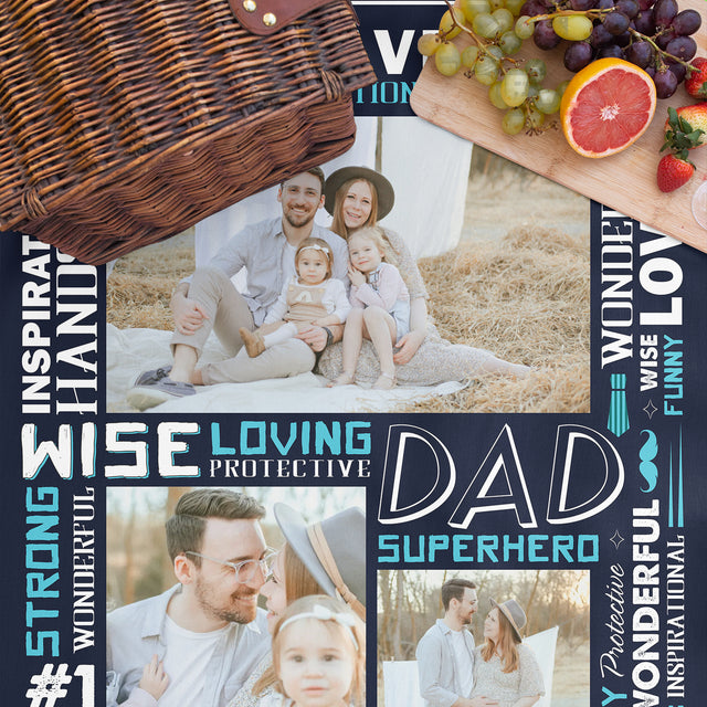 Personalized Photo Picnic Blanket - Fathers Day Blanket Gifts for Dad