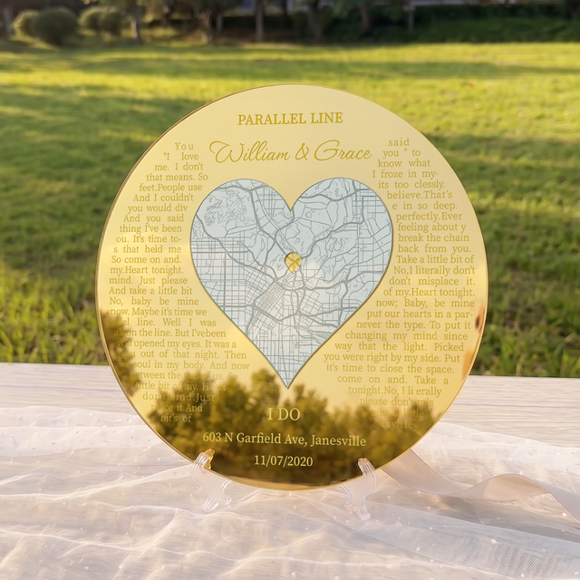Personalized Map Prints Engraved Acrylic Sign for Anniversary Couple