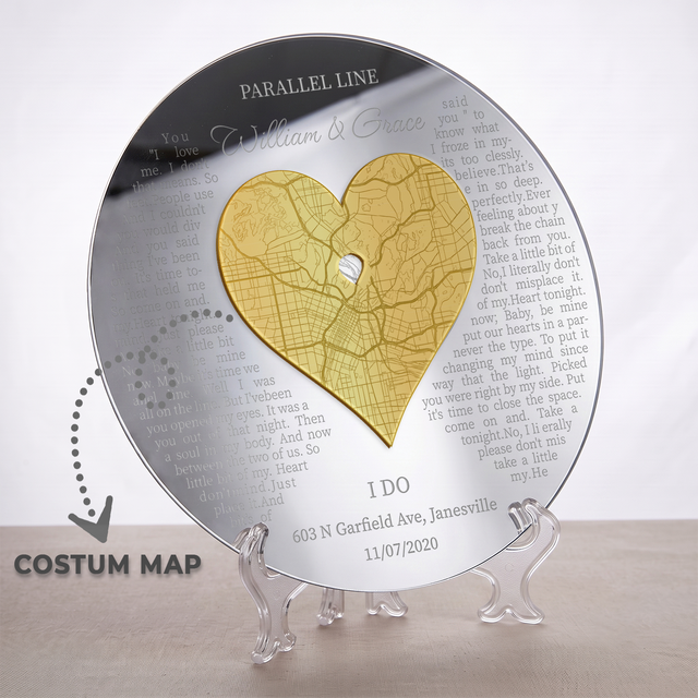 Personalized Map Prints Engraved Acrylic Sign for Anniversary Couple