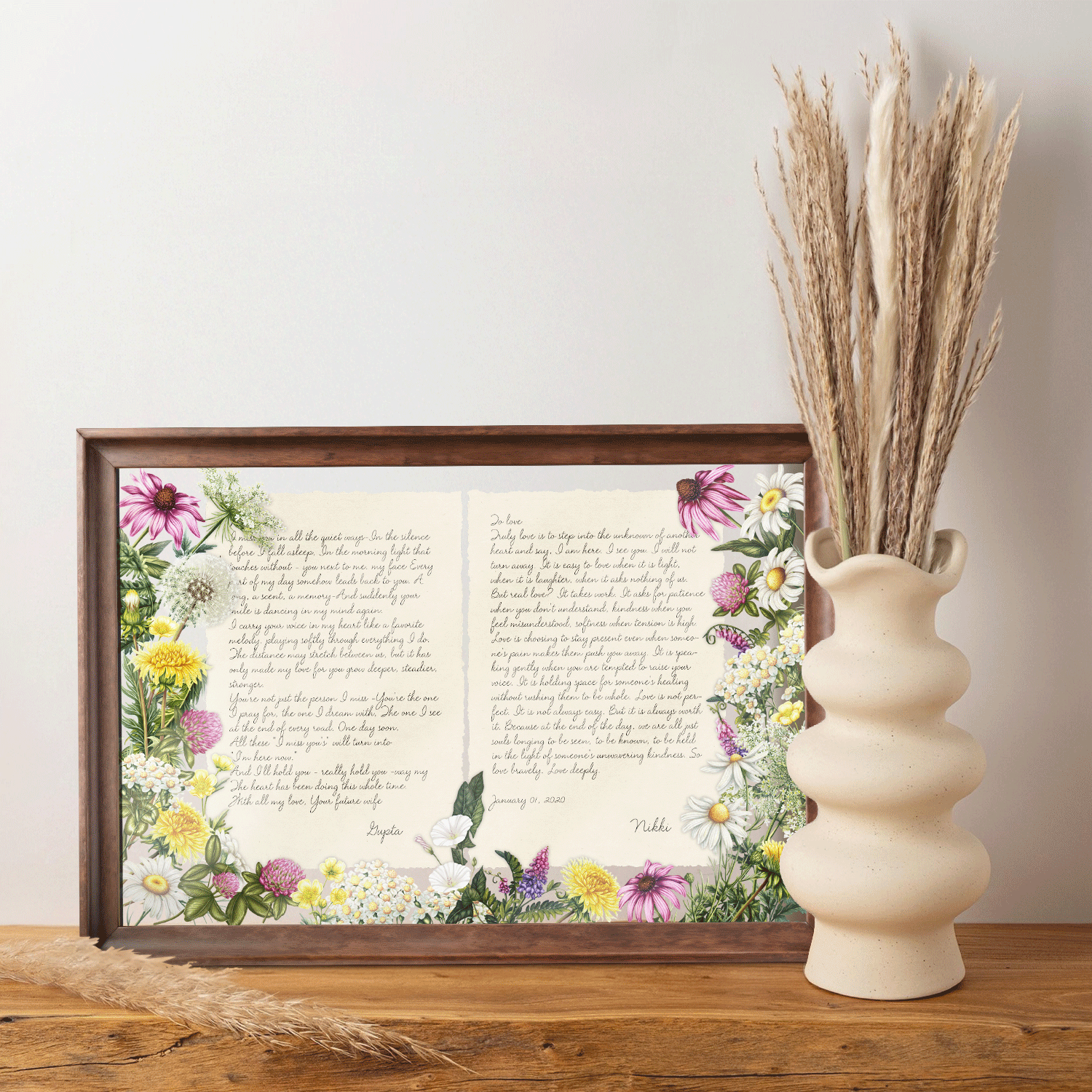 Personalized Wedding Vows 2 Layered Mix Wooden Art 12x8 inch KA05