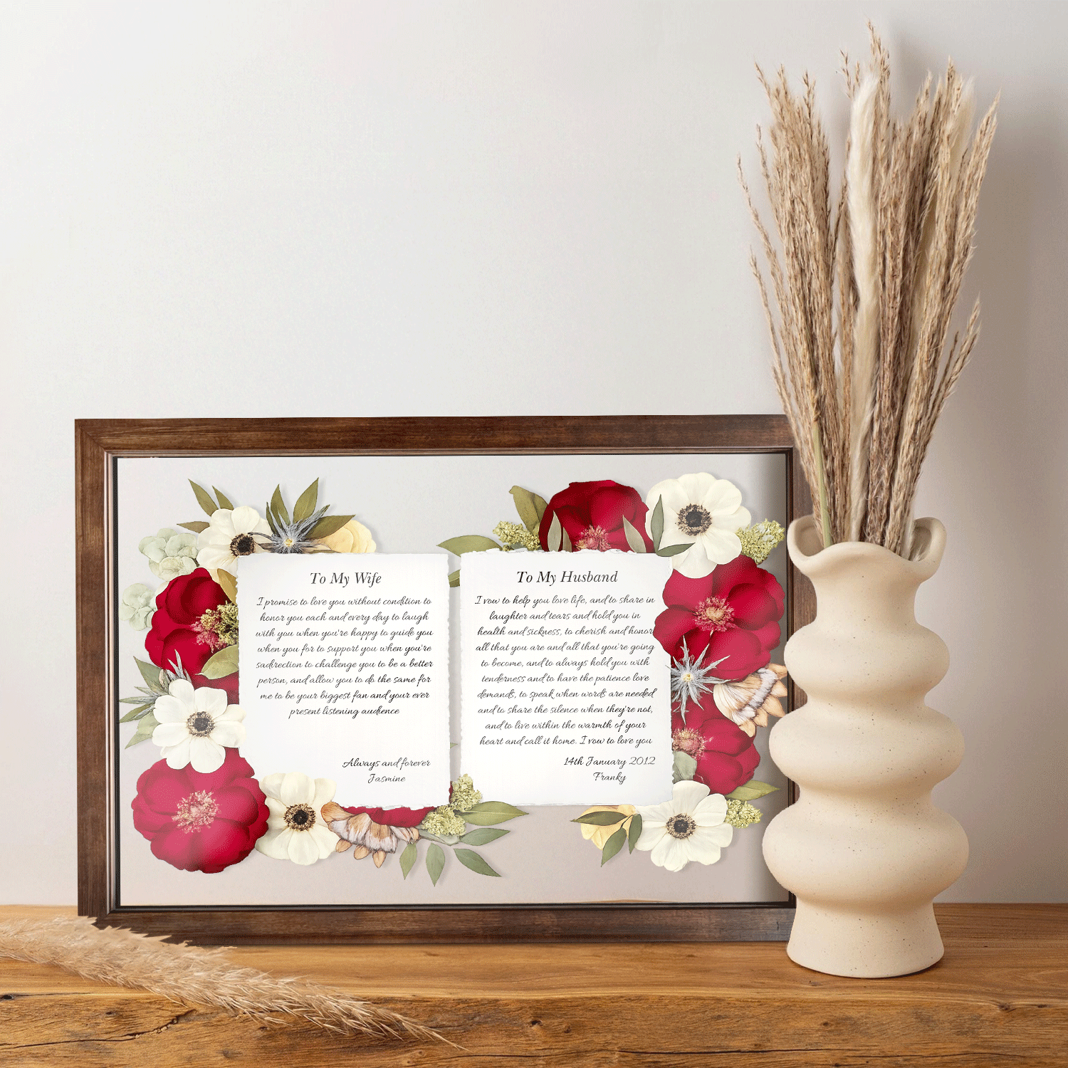 Personalized Wedding Vows 2 Layered Mix Wooden Art 12x8 inch KA07