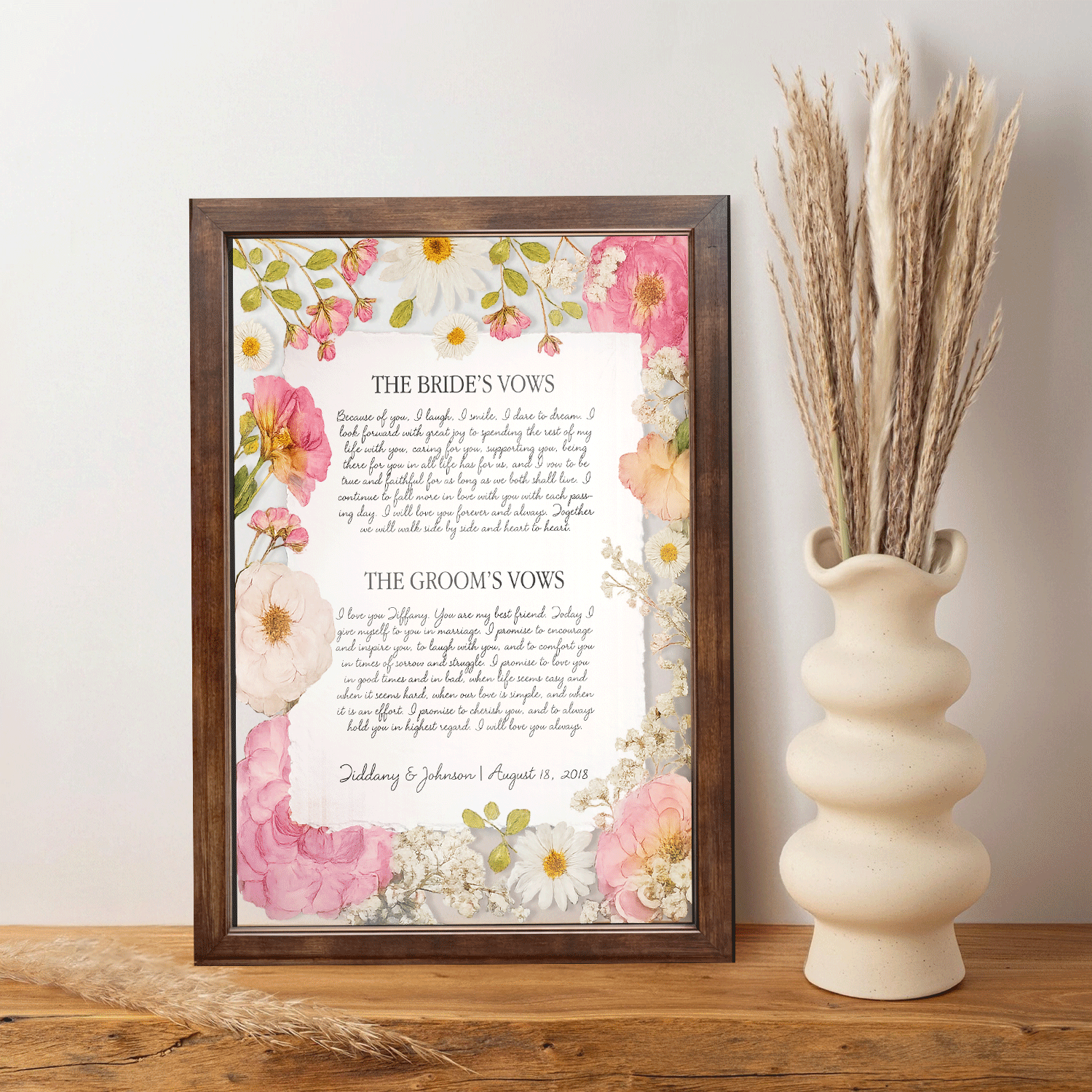 Personalized Wedding Vows 2 Layered Mix Wooden Art 8x12 inch KA09