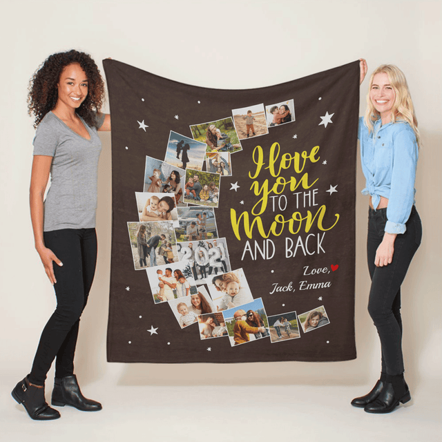 I Love You To The Moon And Back, Custom Photo Collage, 24 Pictures, Blanket
