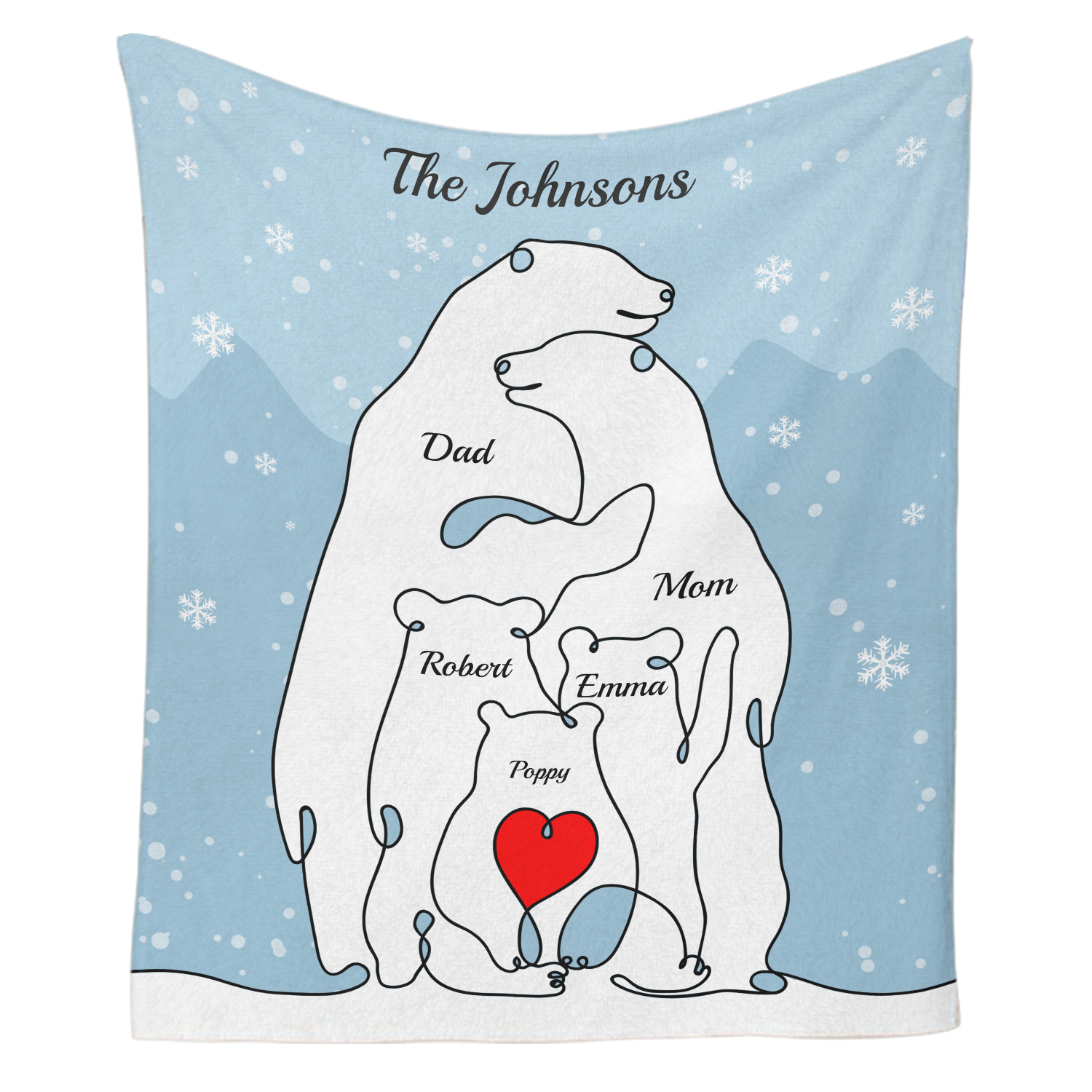 Polar Bear Family Blanket, Custom Family Name